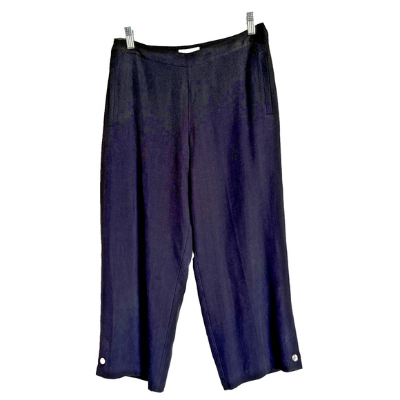Tommy Bahama Women's Sz 6 100% Silk Wide Leg Capri‎ Length Pants Black Pull On - Picture 1 of 11